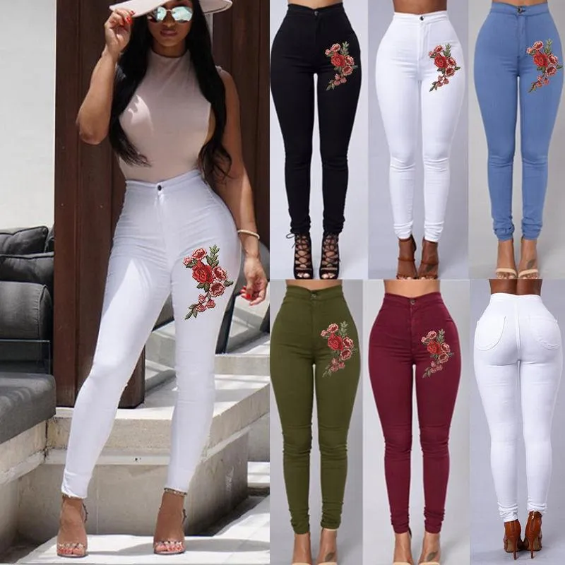 Floral Embroidered  High Waist Skinny Jean