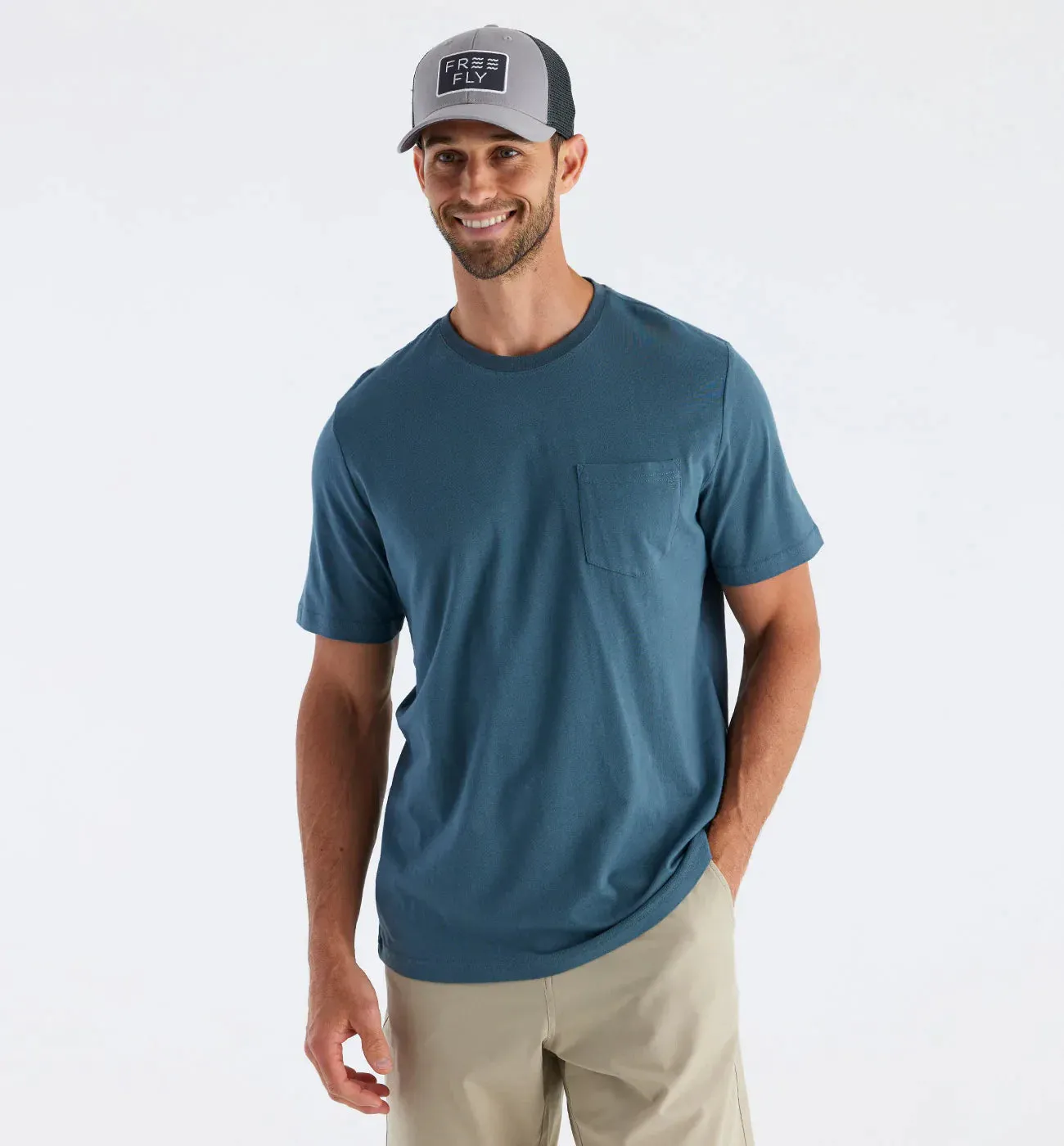 Free Fly Men's Bamboo Heritage Pocket Tee - SLATE BLUE