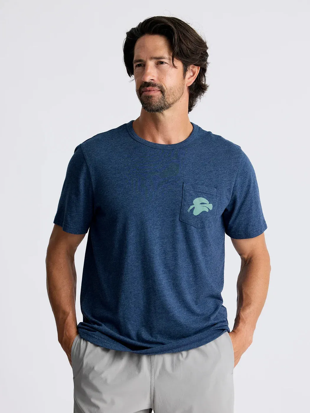 Free Fly Men's High Flyer Pocket Tee in Heather Navy