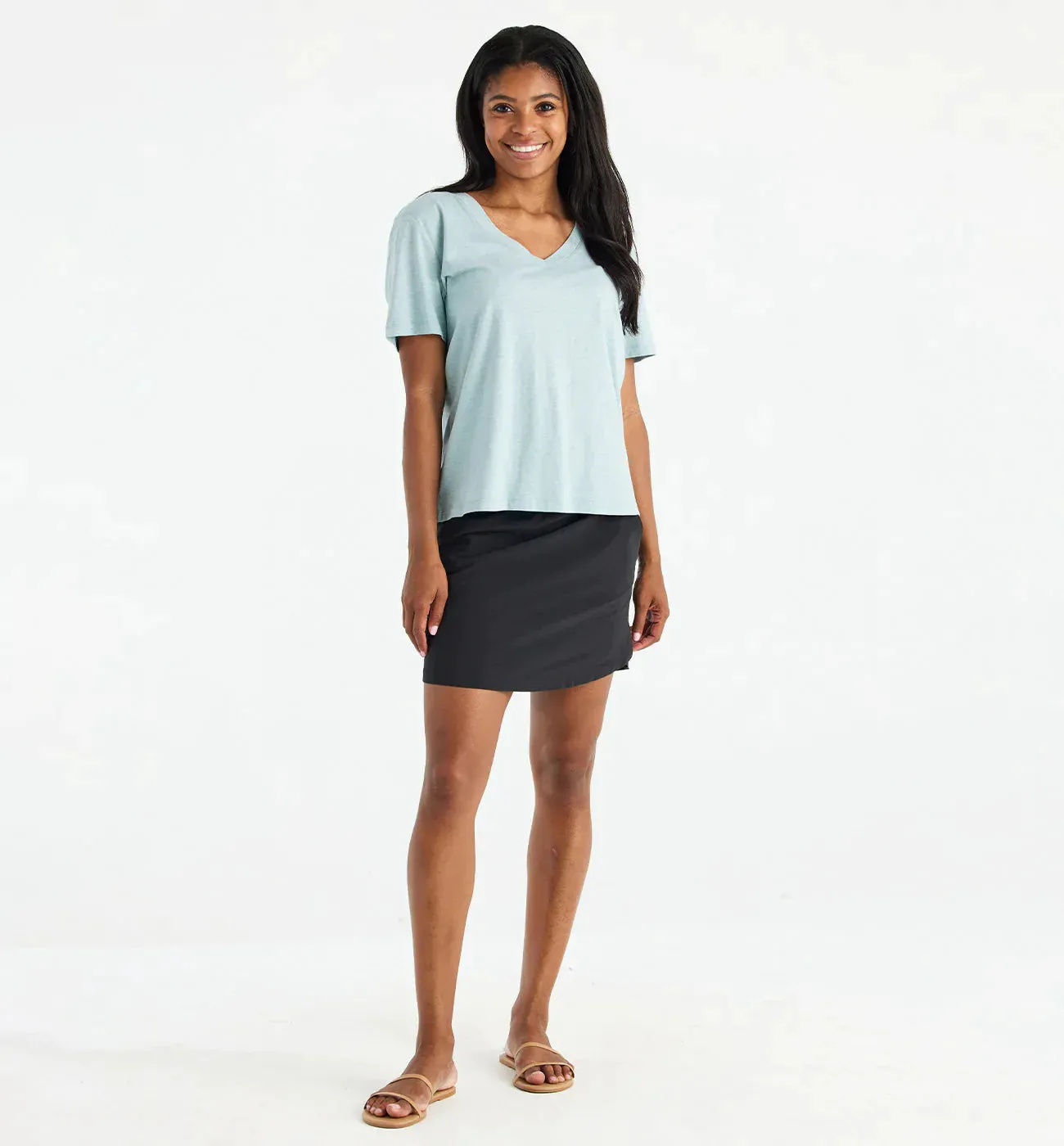 Free Fly Women's Bamboo Heritage V Neck Tee in Heather Ocean Mist