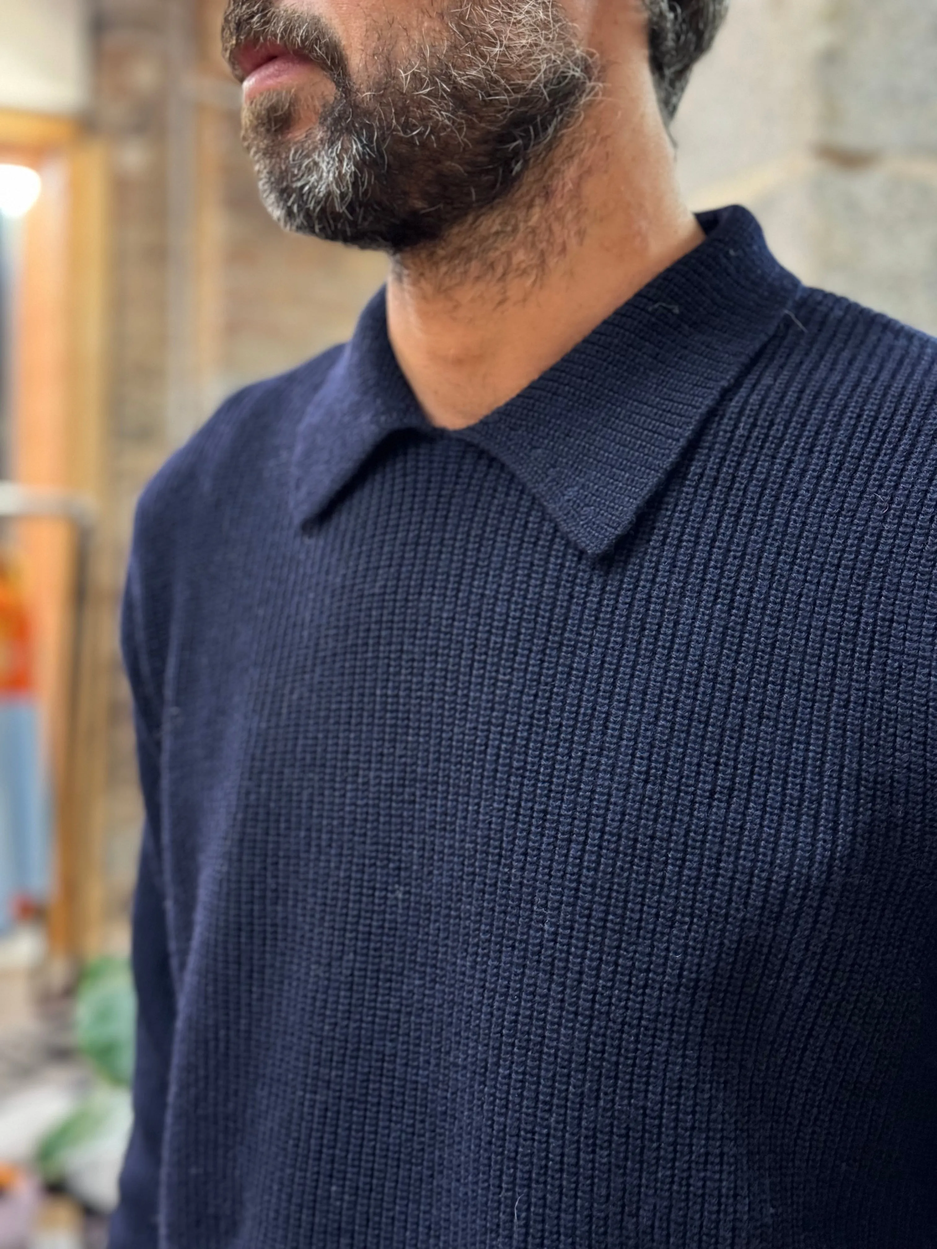 FRESH Sound Merino Polo Sweater In Navy