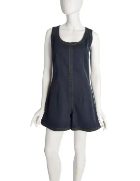 Gianni Versace Vintage 1980s Blue Denim Shorts Jumpsuit Romper