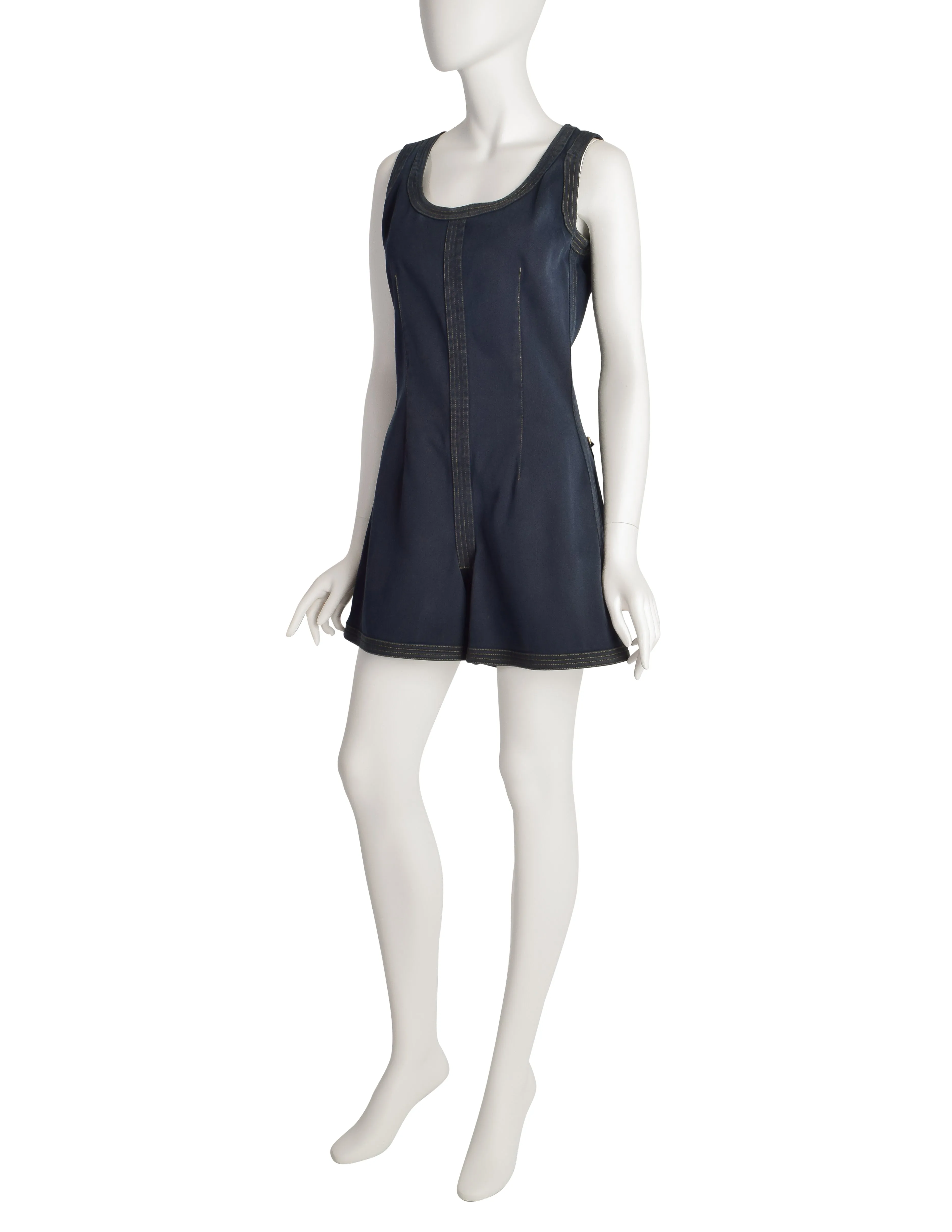 Gianni Versace Vintage 1980s Blue Denim Shorts Jumpsuit Romper