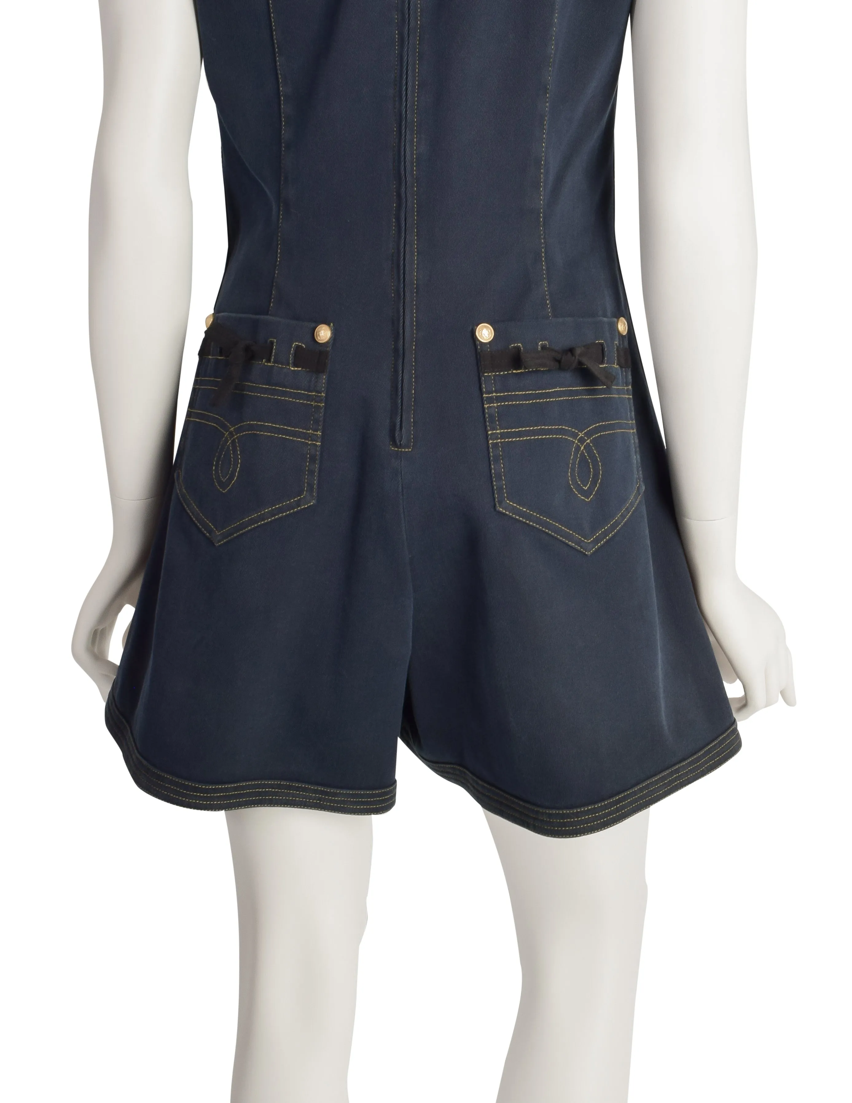 Gianni Versace Vintage 1980s Blue Denim Shorts Jumpsuit Romper