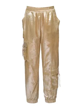 Gold Metallic Cargo Pocket Jogger Pants