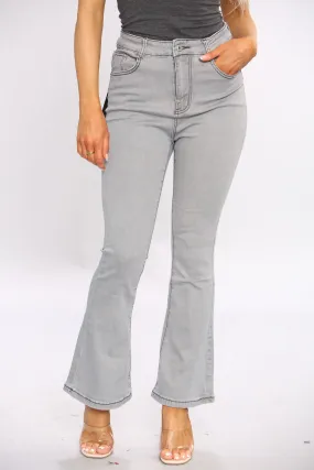 Grey High Waist Flare Jeans