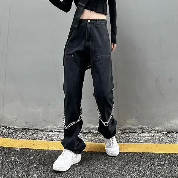 Grunge Aesthetic Chain Jeans