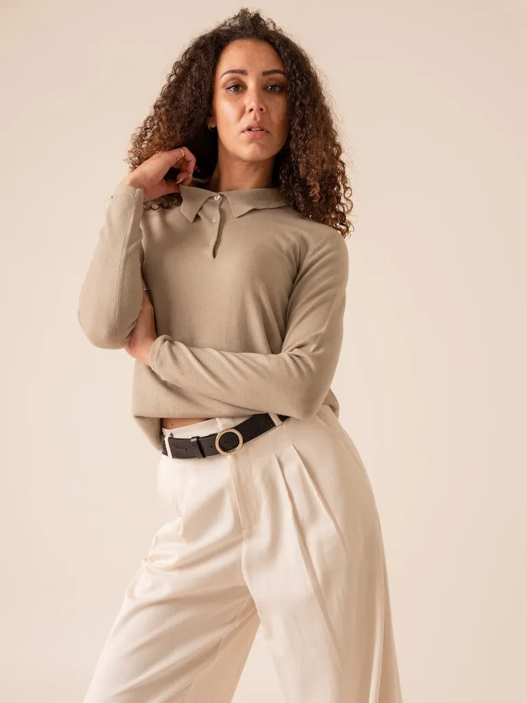 Harpers Emporium Cashmere Long Sleeve Polo in Sage