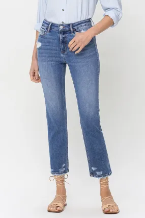 High Rise Raw Hem Straight Jeans