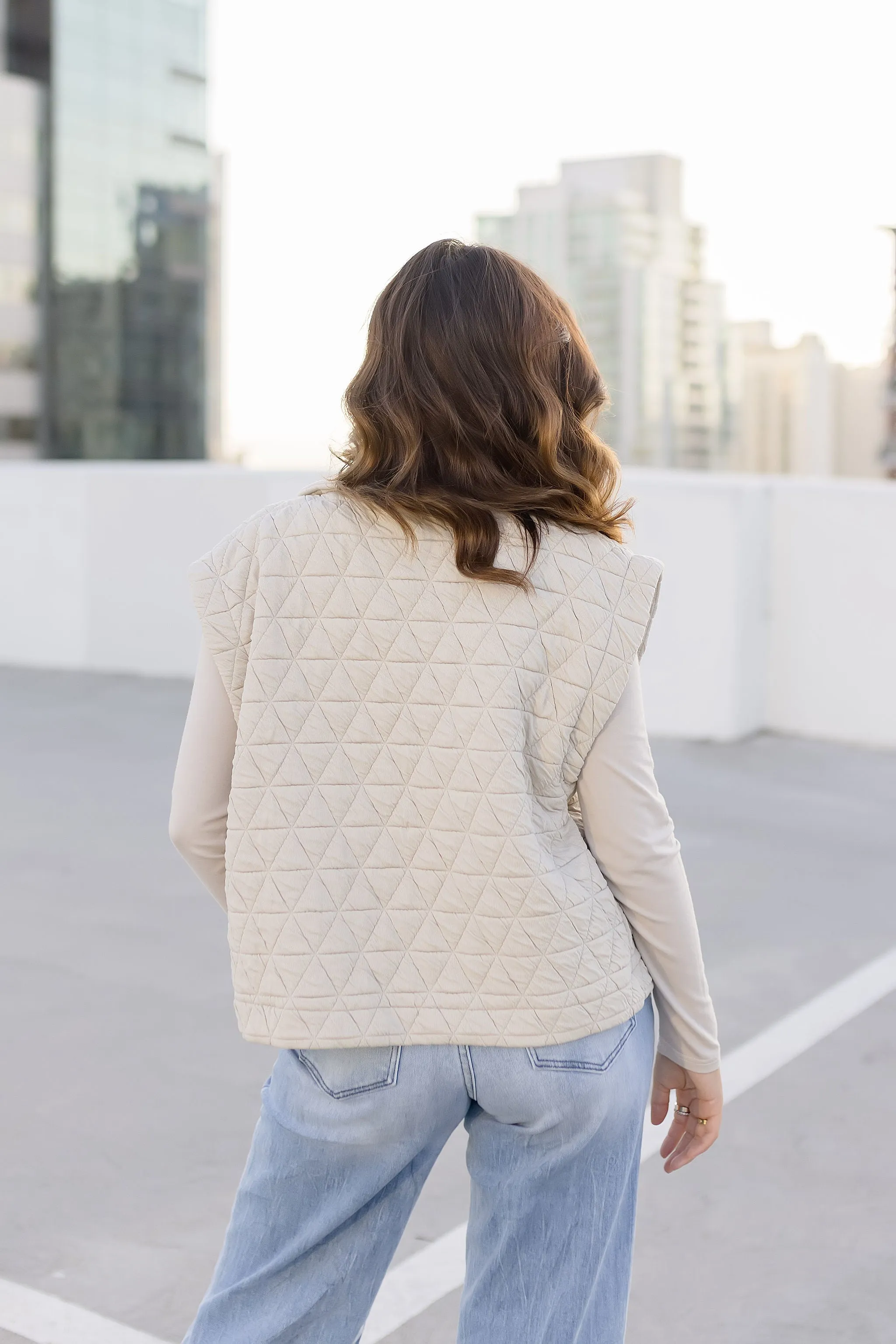 Janine Sleeveless Button Down Quilted Vest Nude