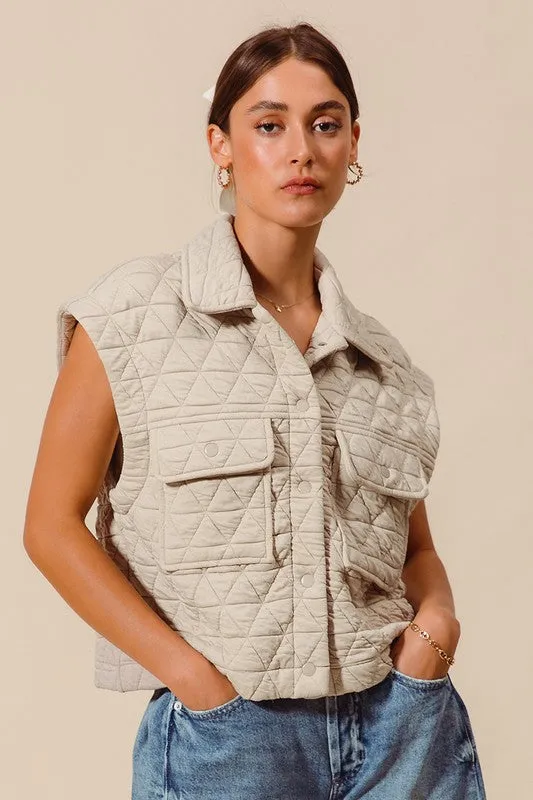 Janine Sleeveless Button Down Quilted Vest Nude