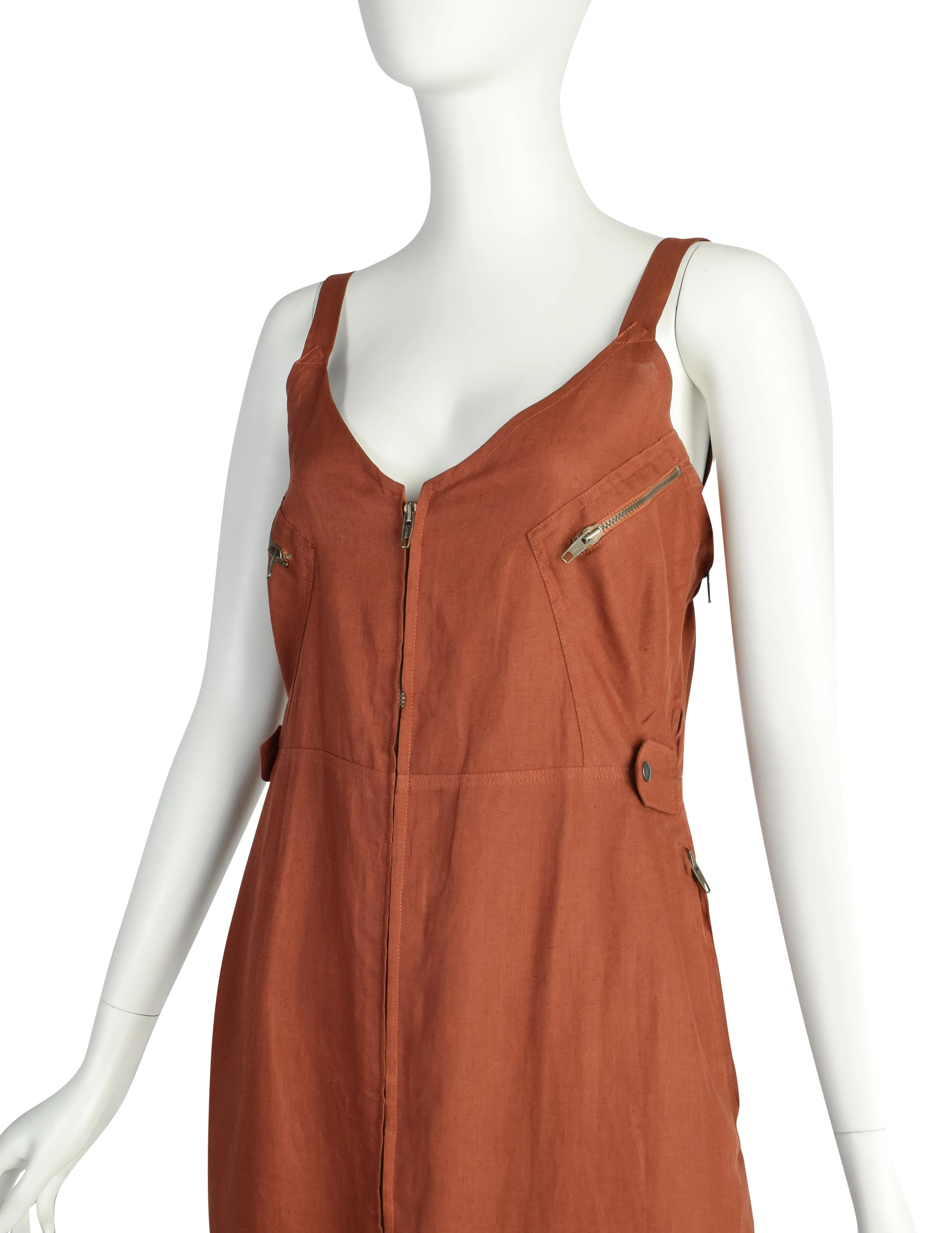 Jean Paul Gaultier Vintage SS 1983 Burnt Rust Linen Utility Sun Dress