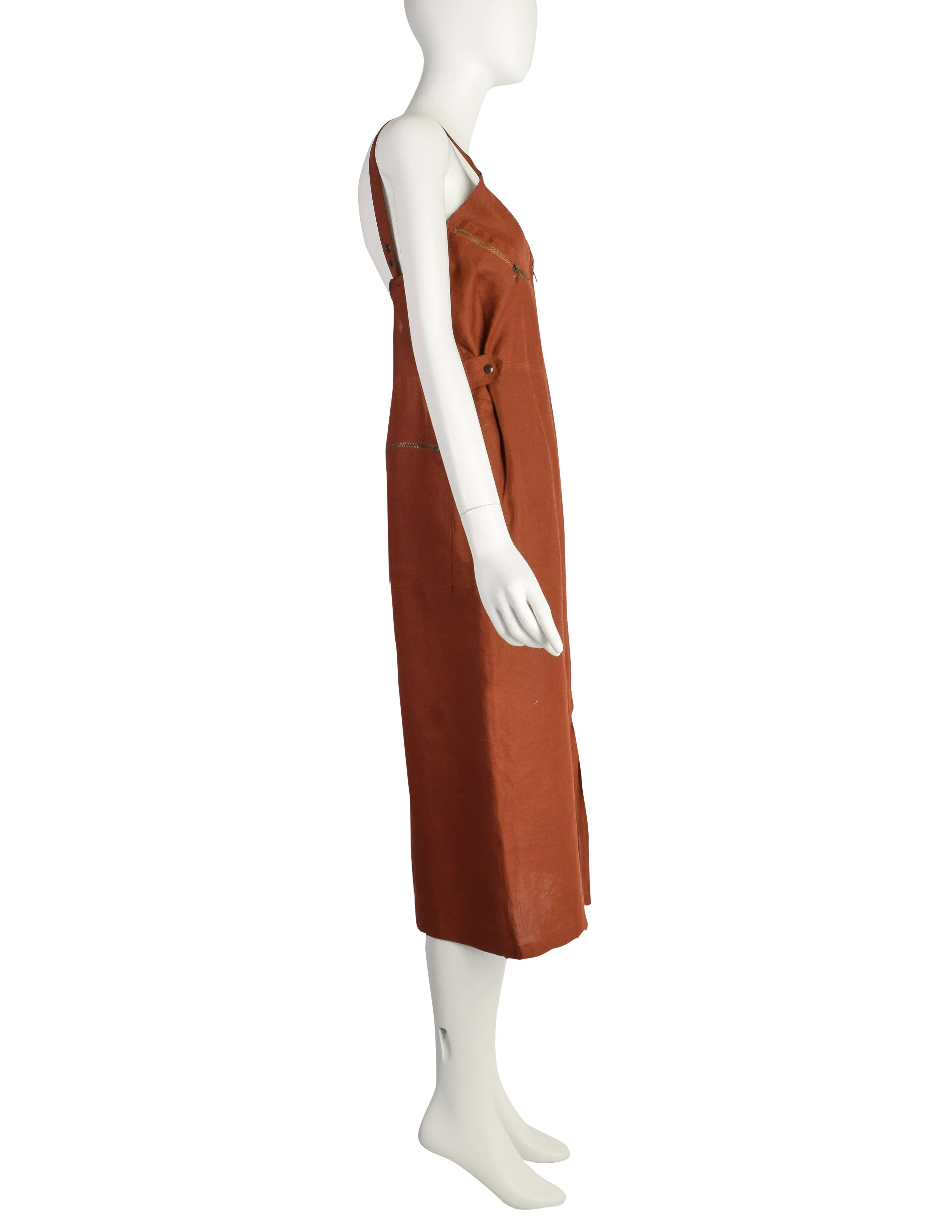 Jean Paul Gaultier Vintage SS 1983 Burnt Rust Linen Utility Sun Dress