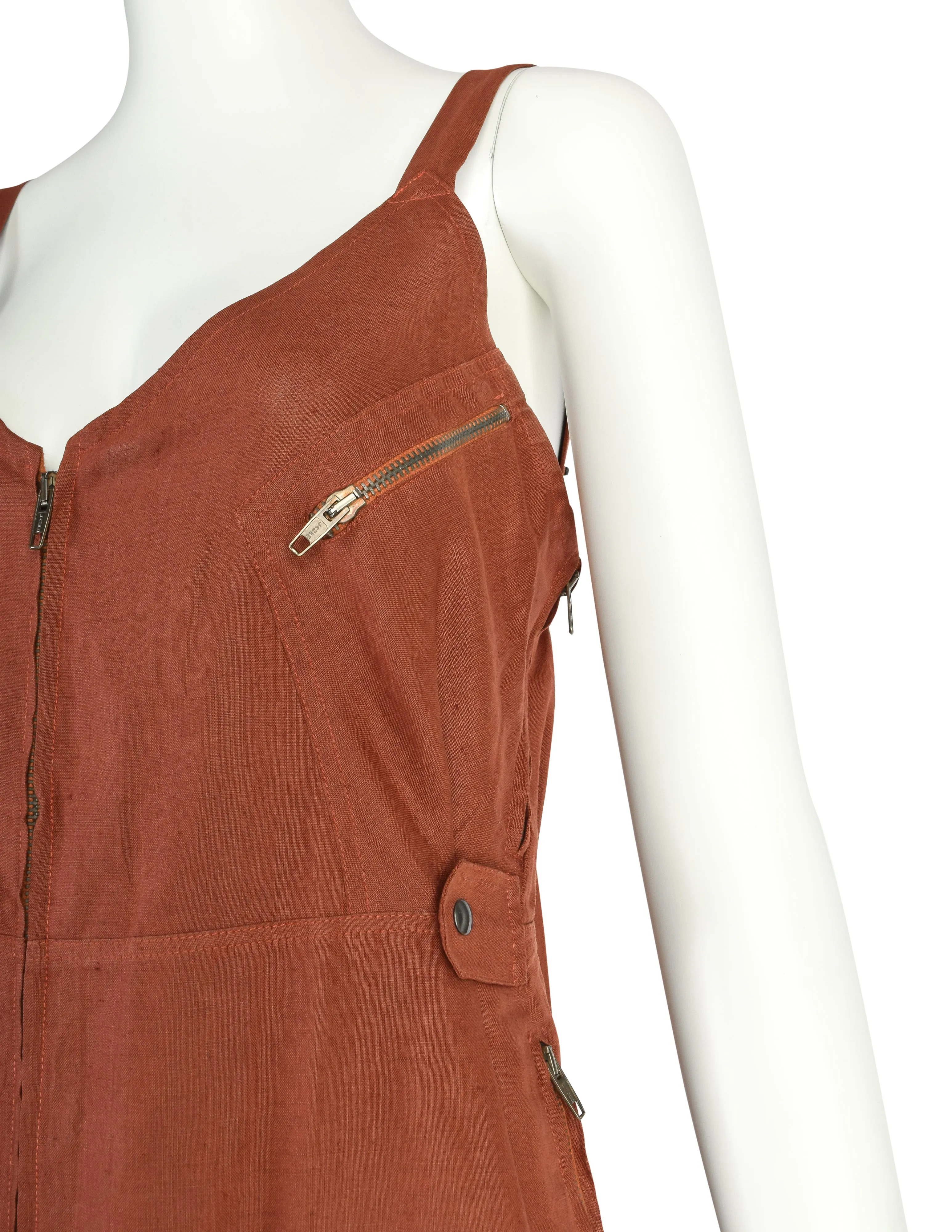 Jean Paul Gaultier Vintage SS 1983 Burnt Rust Linen Utility Sun Dress