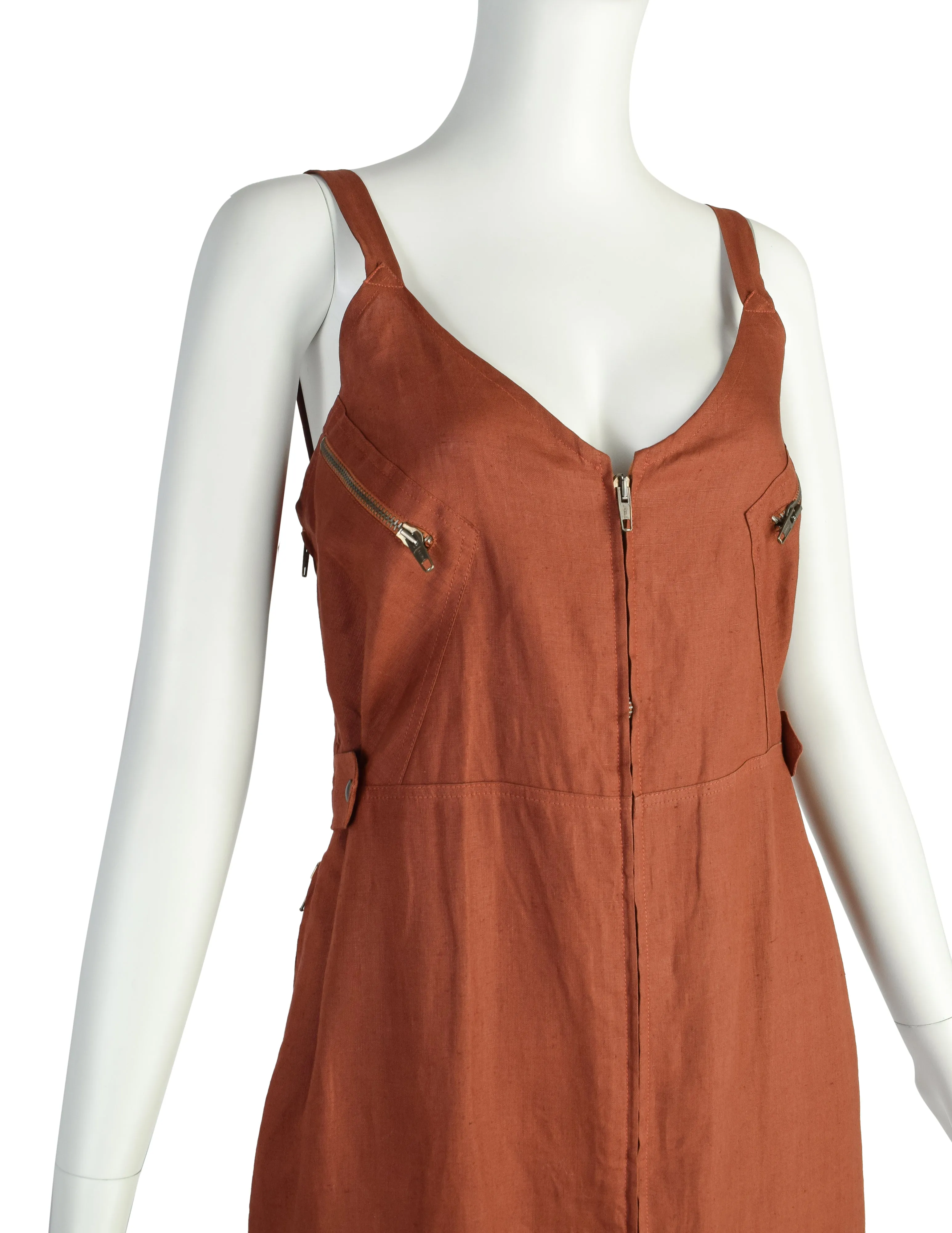 Jean Paul Gaultier Vintage SS 1983 Burnt Rust Linen Utility Sun Dress