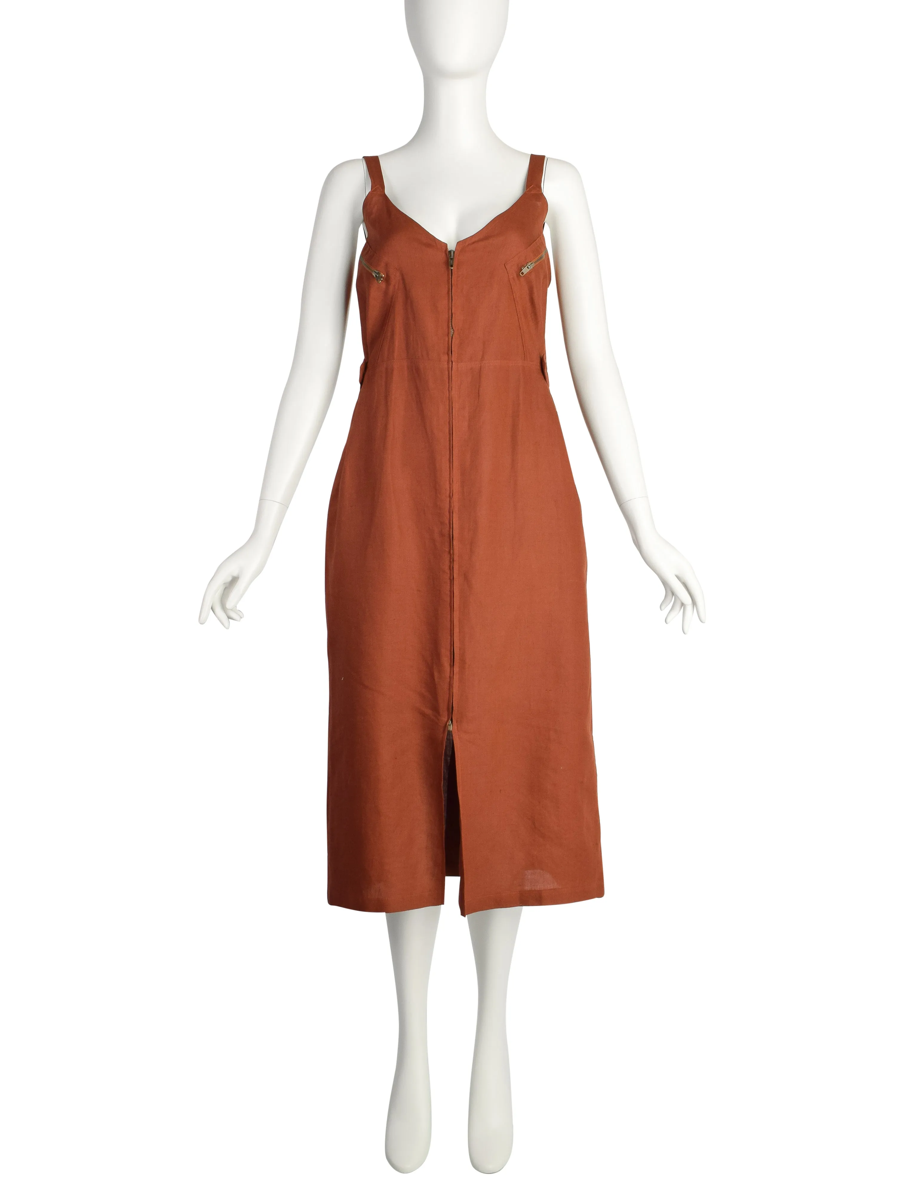 Jean Paul Gaultier Vintage SS 1983 Burnt Rust Linen Utility Sun Dress