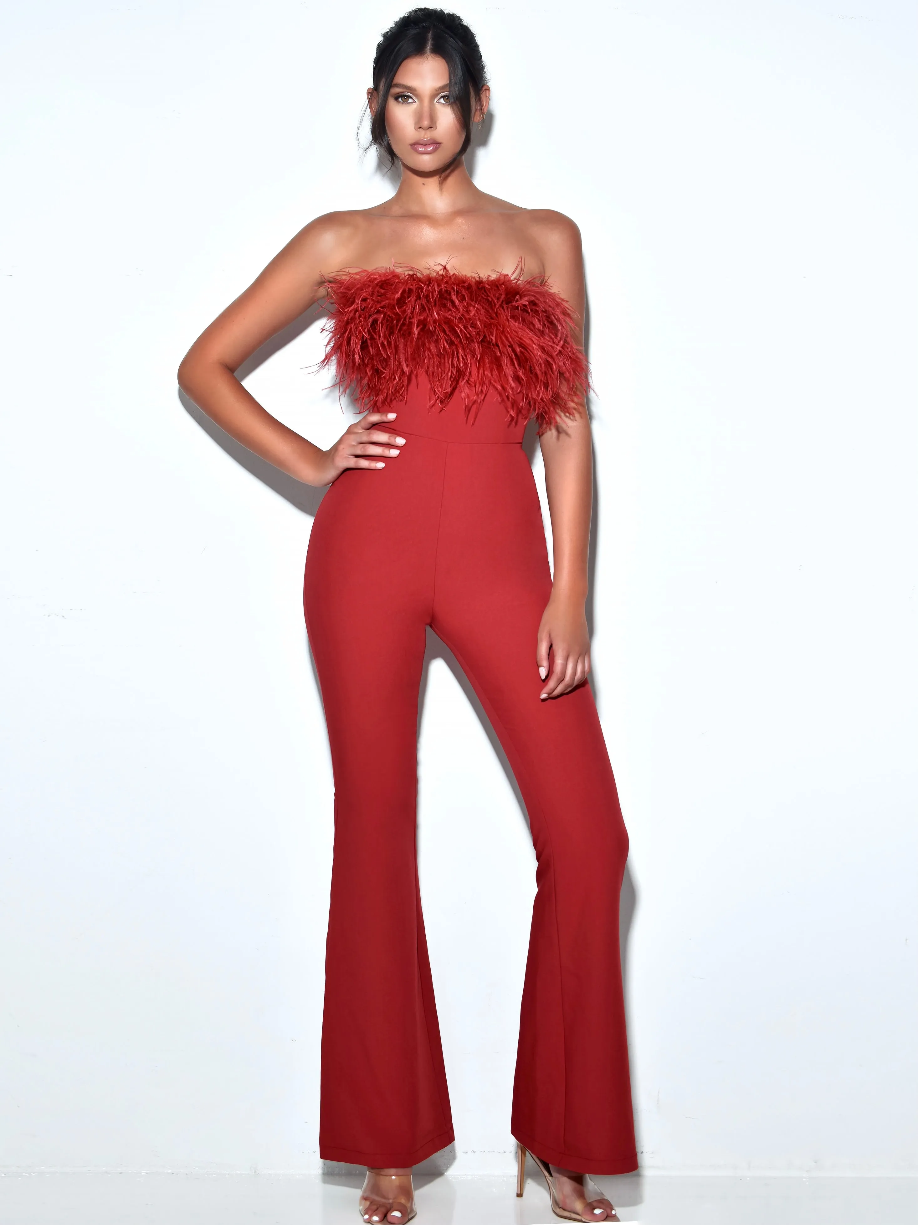 Kylan Burgundy Feather Jumpsuit