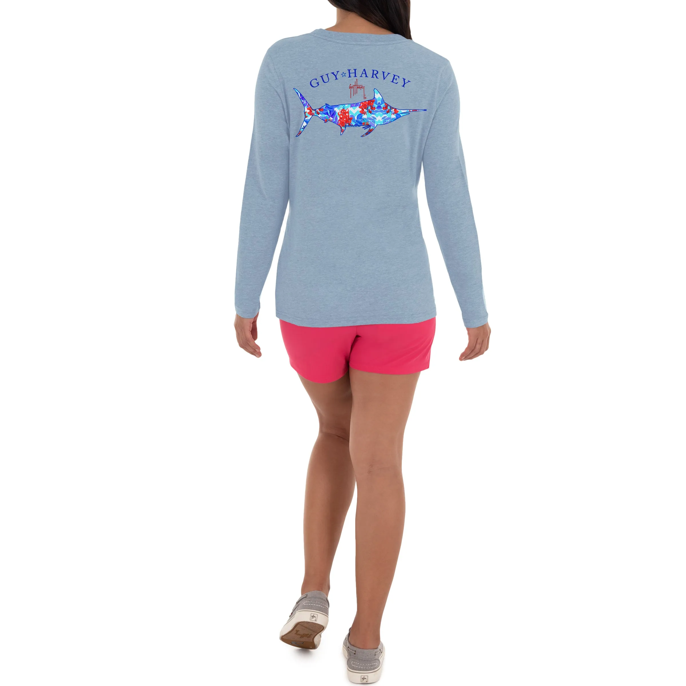 Ladies Fresh Floral Long Sleeve Blue T-Shirt