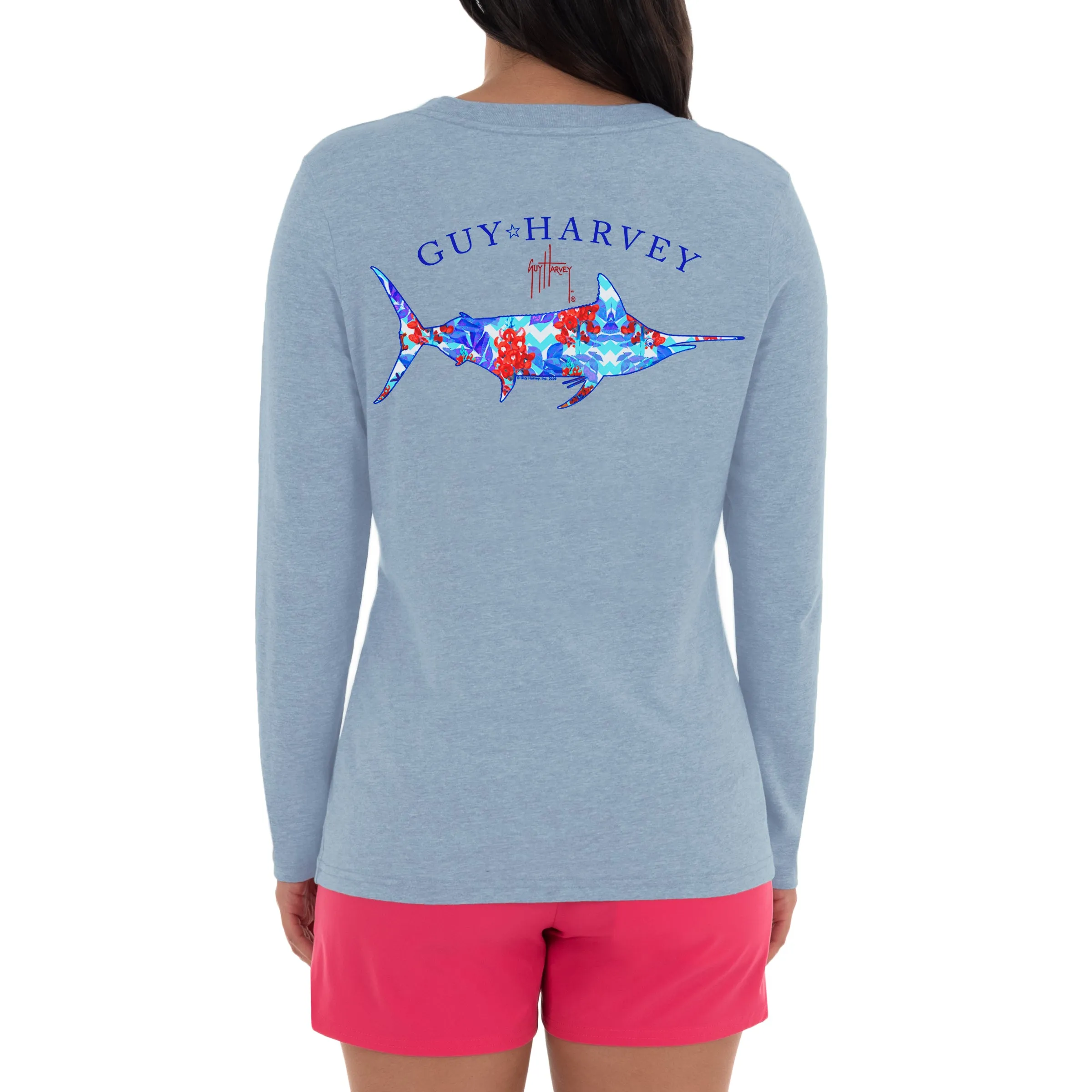 Ladies Fresh Floral Long Sleeve Blue T-Shirt