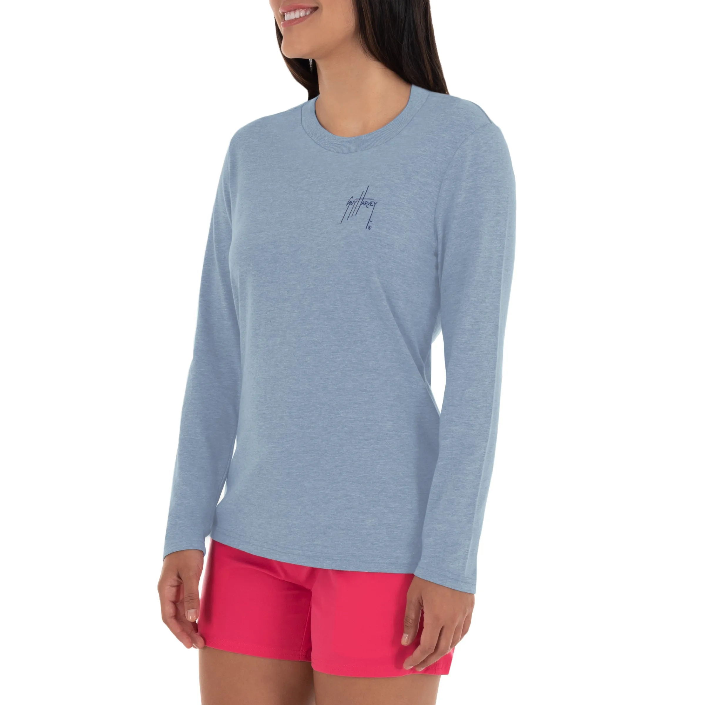 Ladies Fresh Floral Long Sleeve Blue T-Shirt