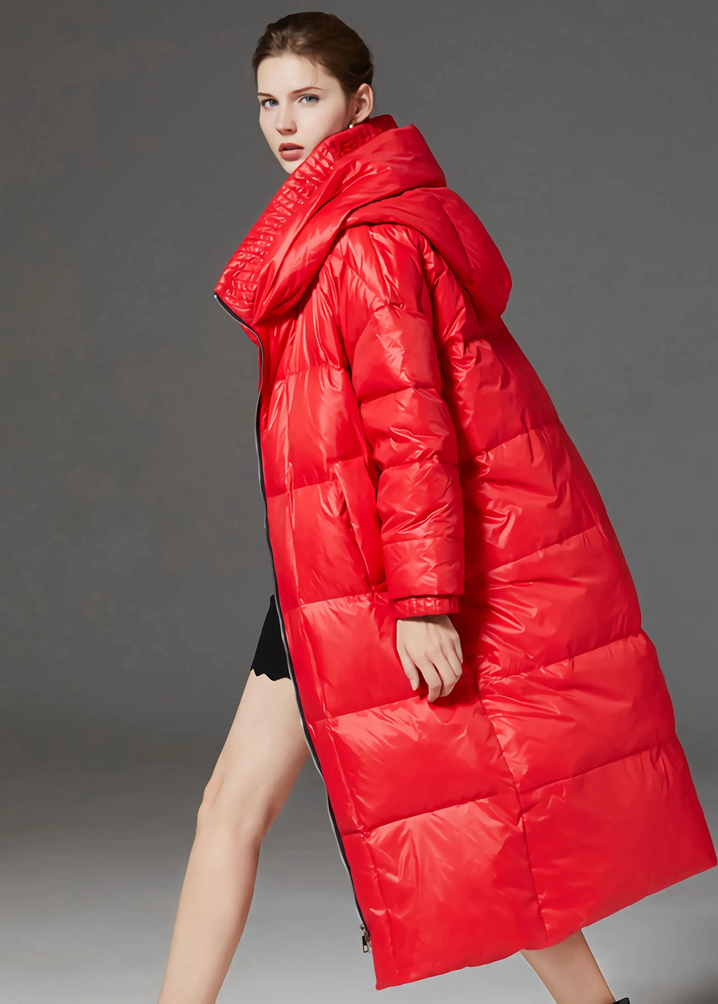 Loose Hooded Quilted Down Puffer Long Overcoat