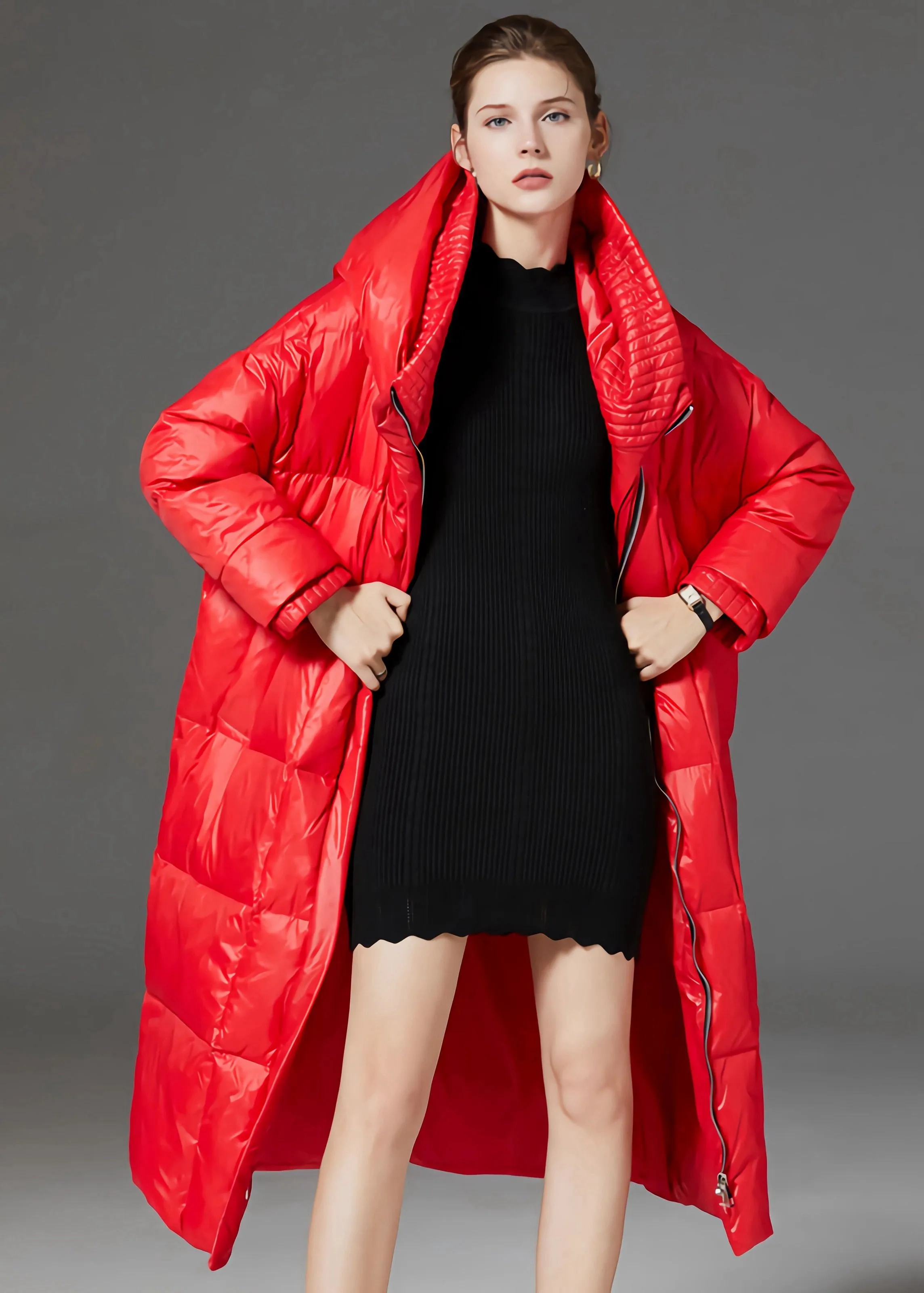 Loose Hooded Quilted Down Puffer Long Overcoat