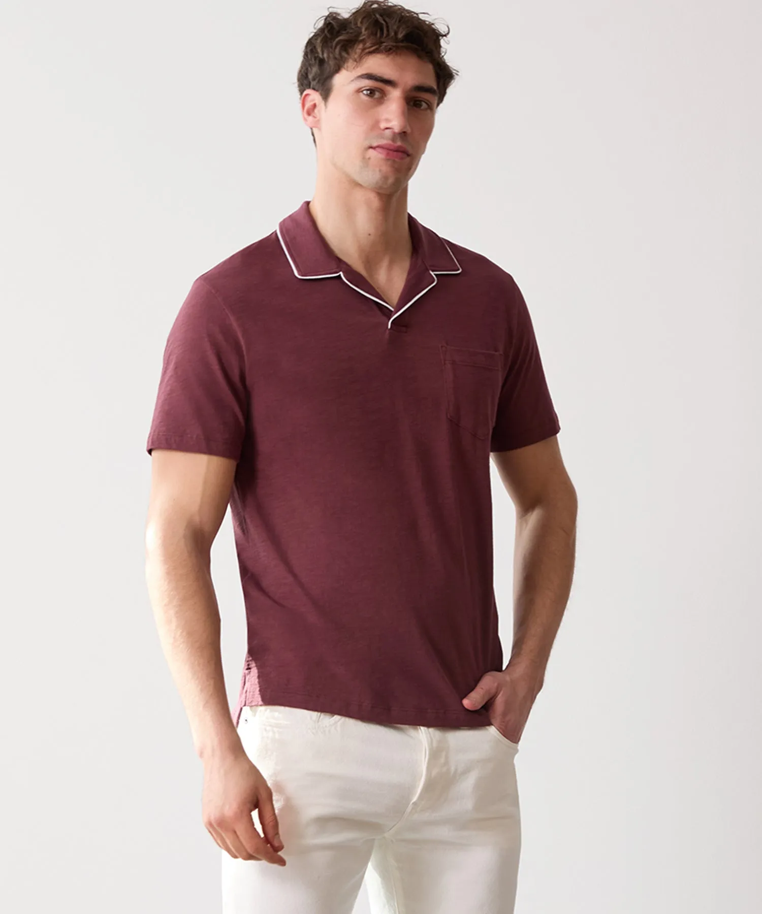 Made in L.A. Tipped Montauk Polo in Classic Burgundy