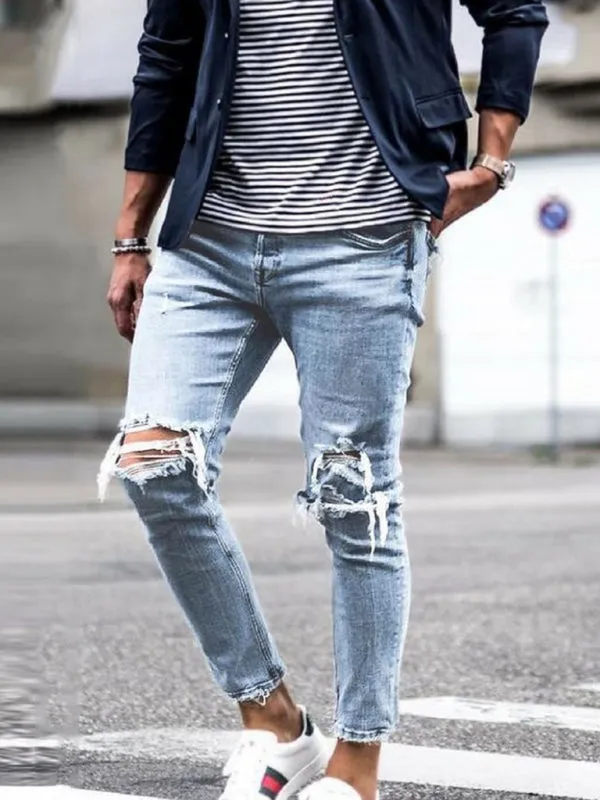 Men's Casual Ripped Pencil Jeans