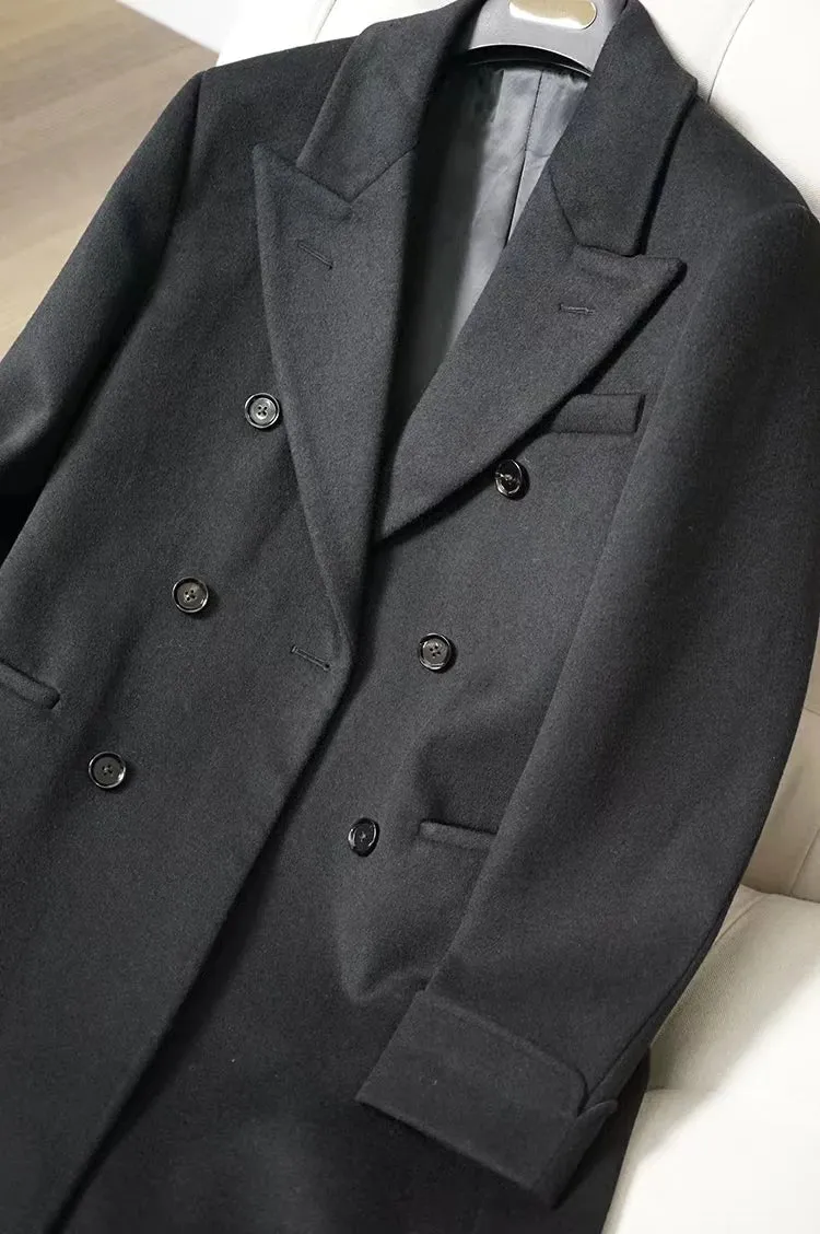 Men's Double Breasted Long Woolen Overcoat - Polo Coat