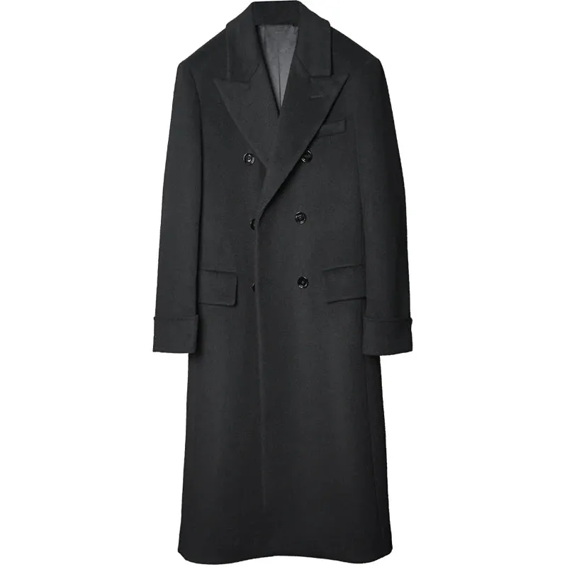 Men's Double Breasted Long Woolen Overcoat - Polo Coat