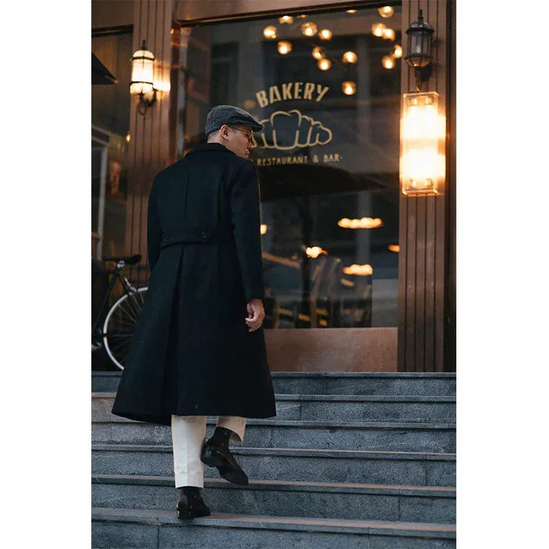 Men's Double Breasted Long Woolen Overcoat - Polo Coat