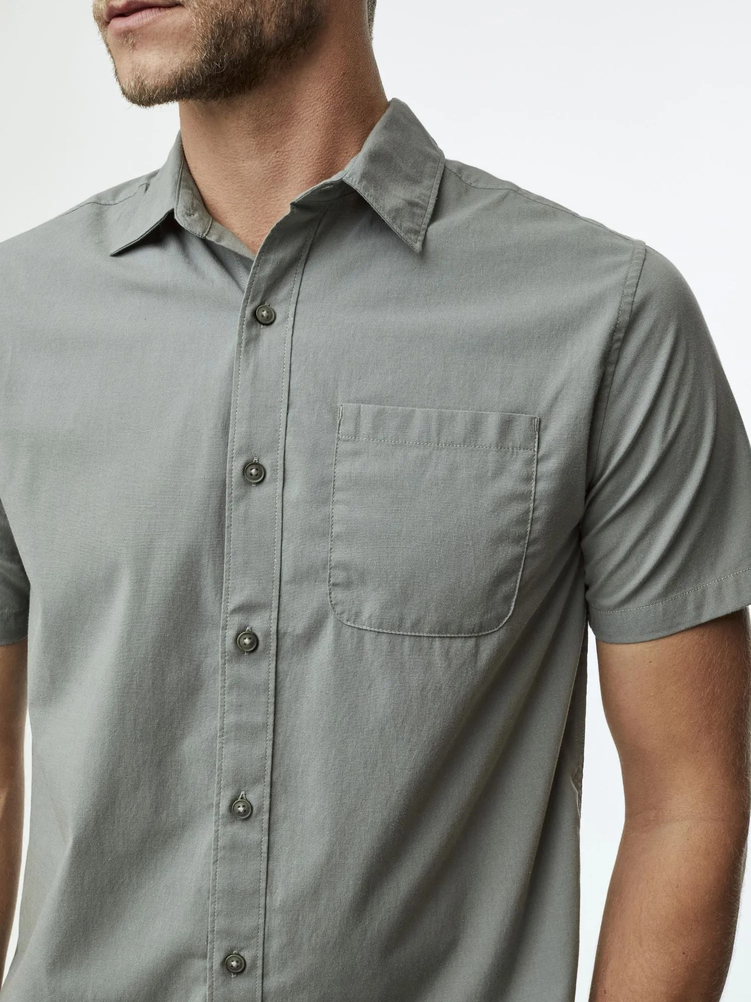 Mercury Green Short Sleeve Stretch Button Up