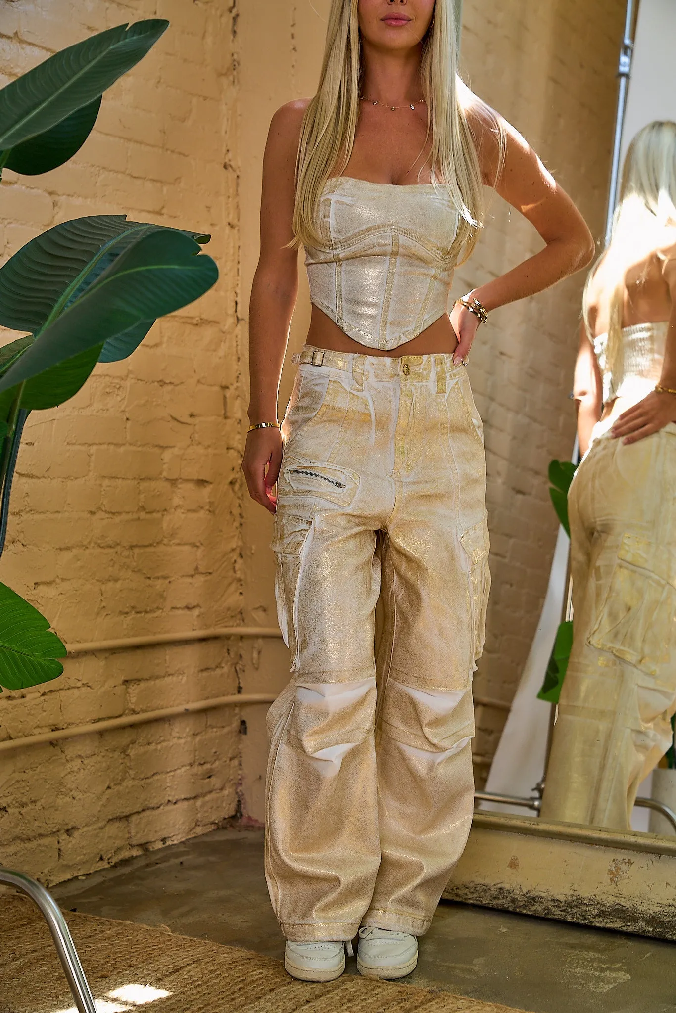 Metallic Cargo Pants