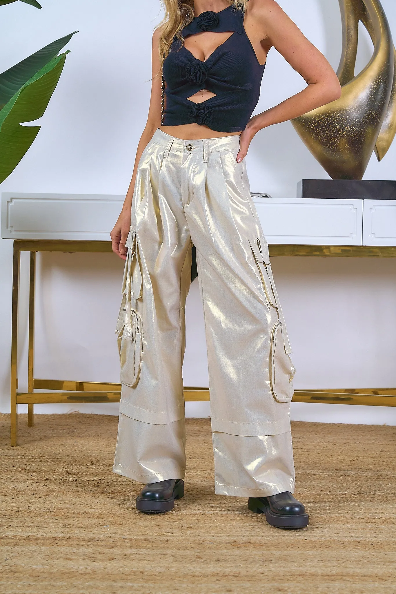 Metallic Cargo Pants