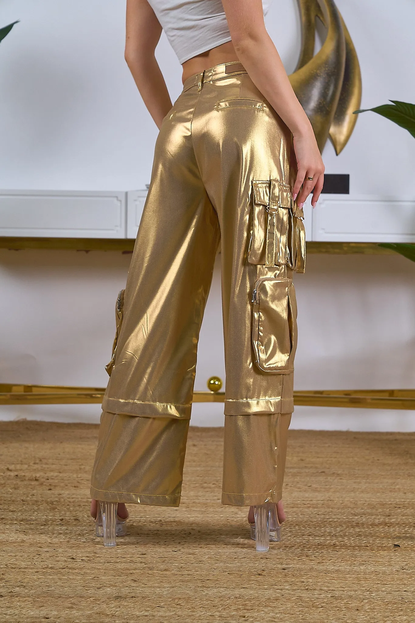 Metallic Cargo Pants