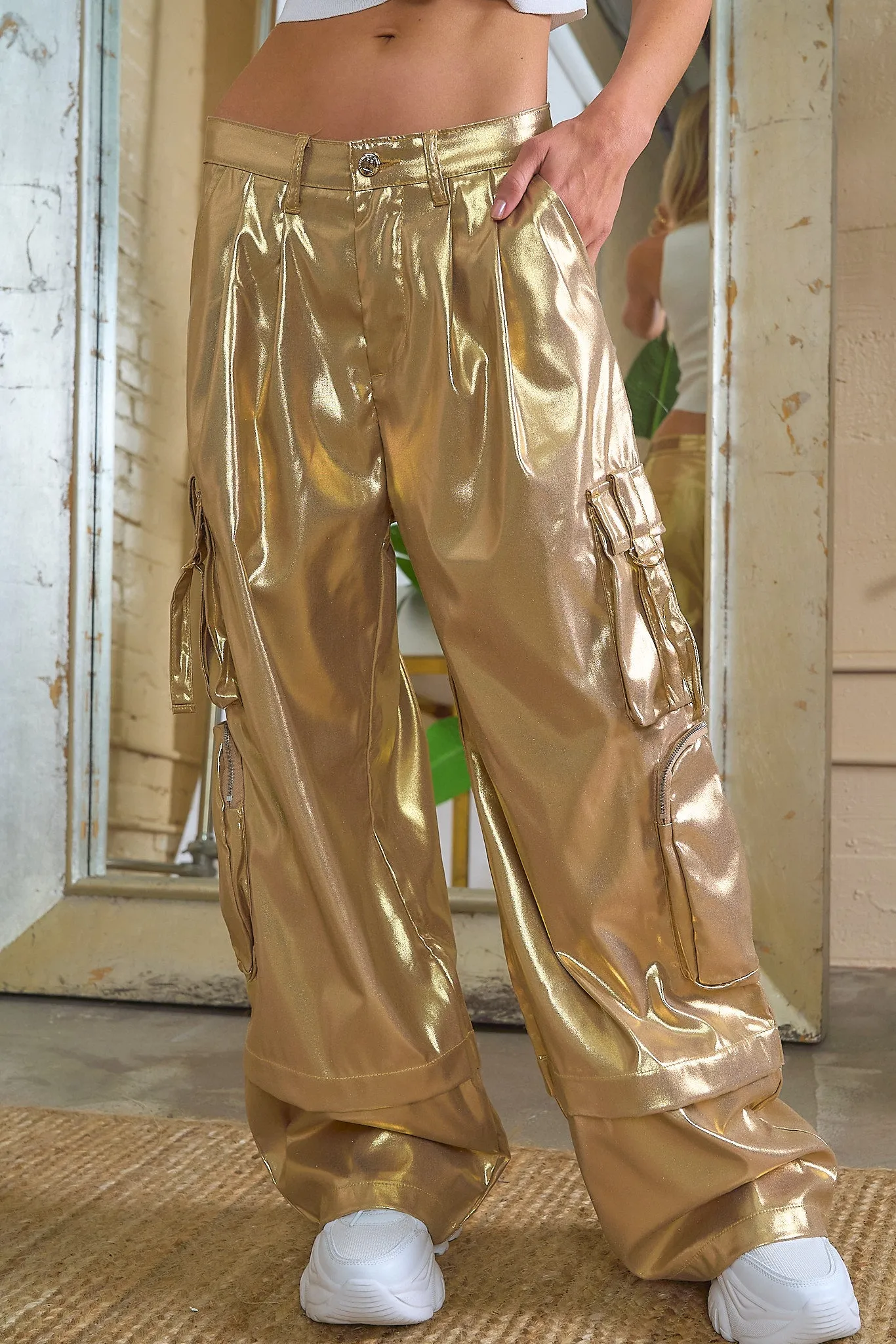 Metallic Cargo Pants