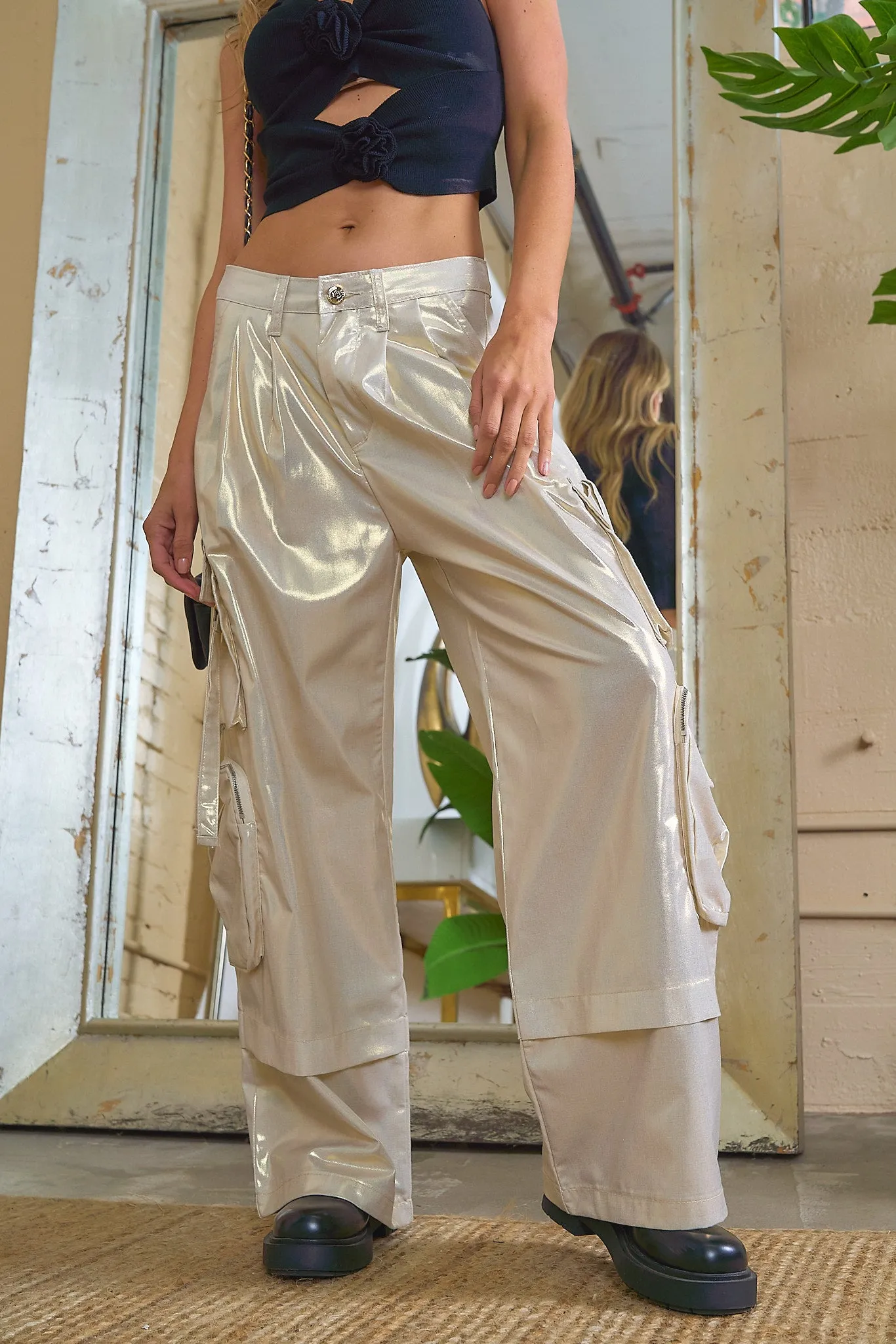 Metallic Cargo Pants