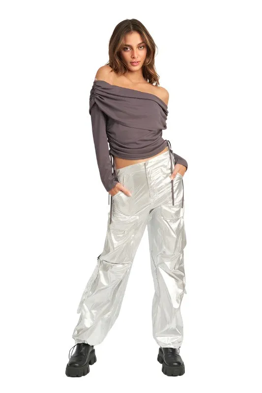 METALLIC CARGO PANTS