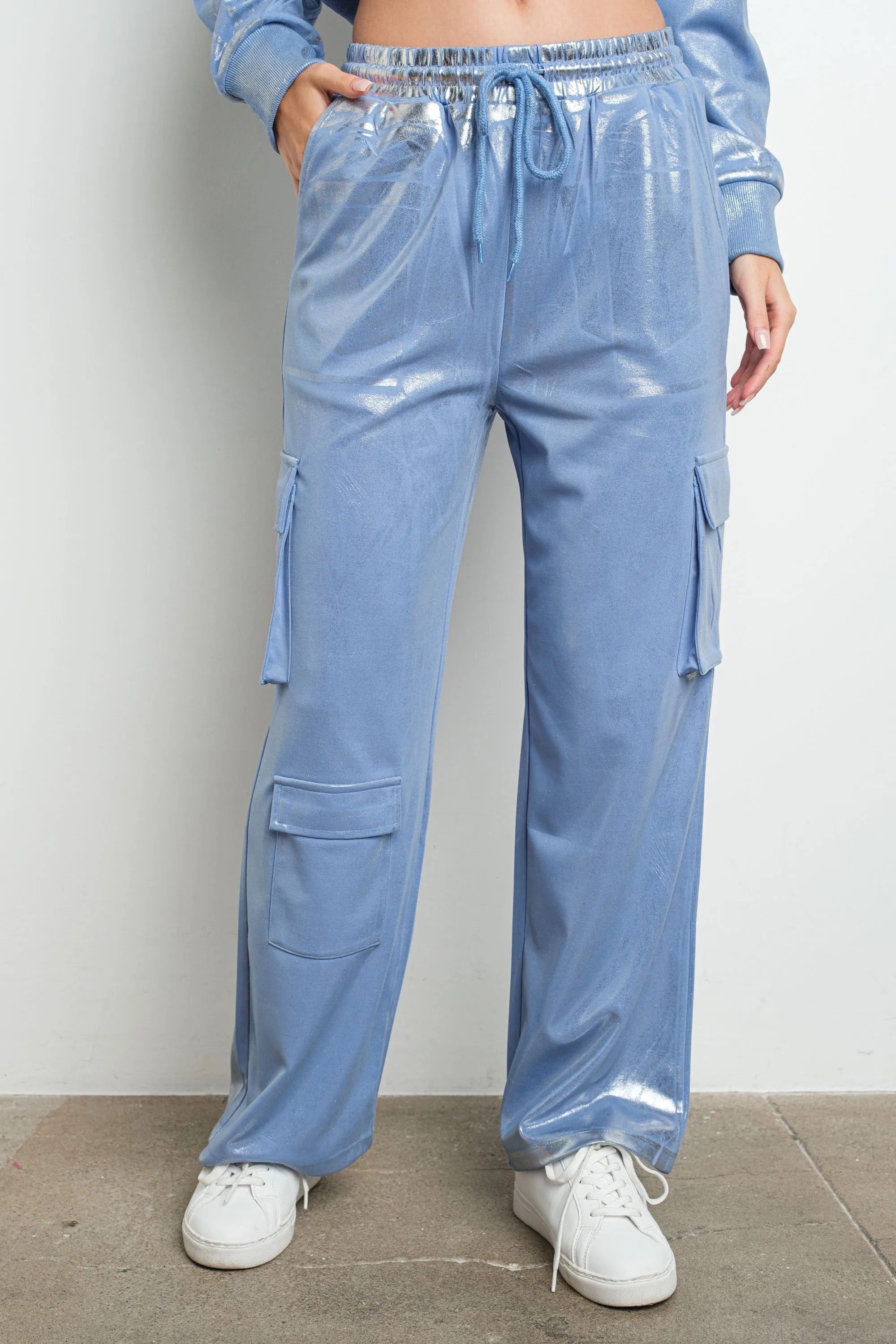 Metallic Cargo Sweatpants - Blue