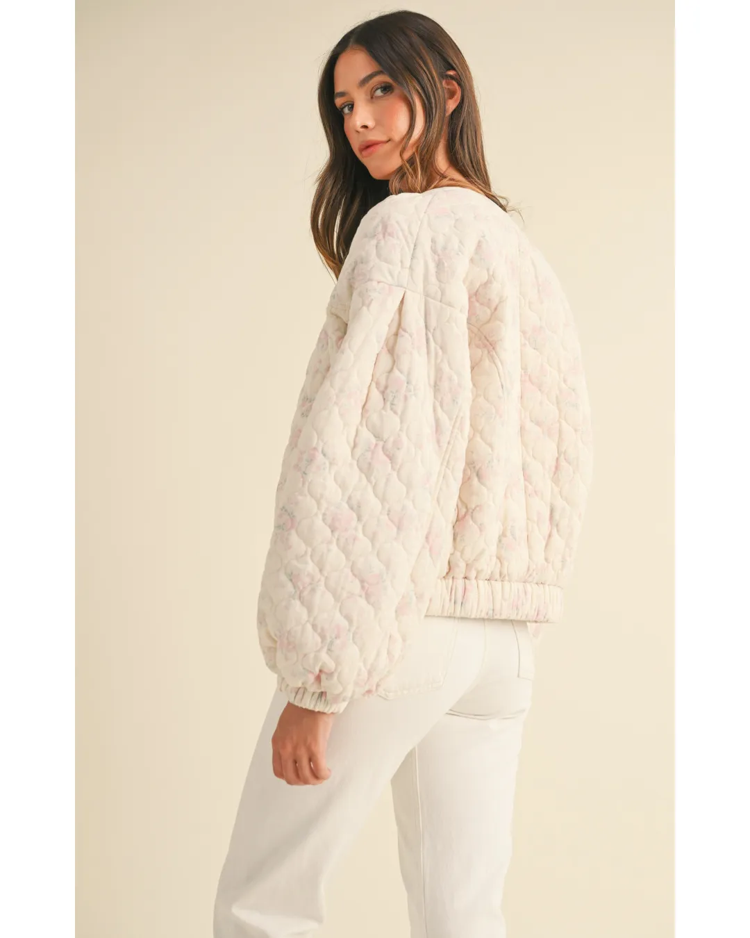 Nash Quilted Bomber Crop Jacket Cream