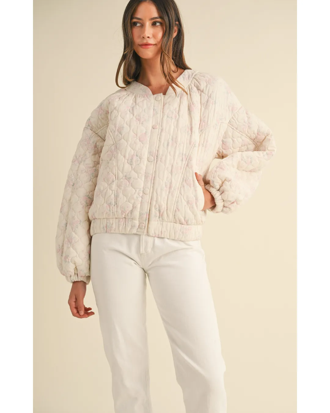 Nash Quilted Bomber Crop Jacket Cream