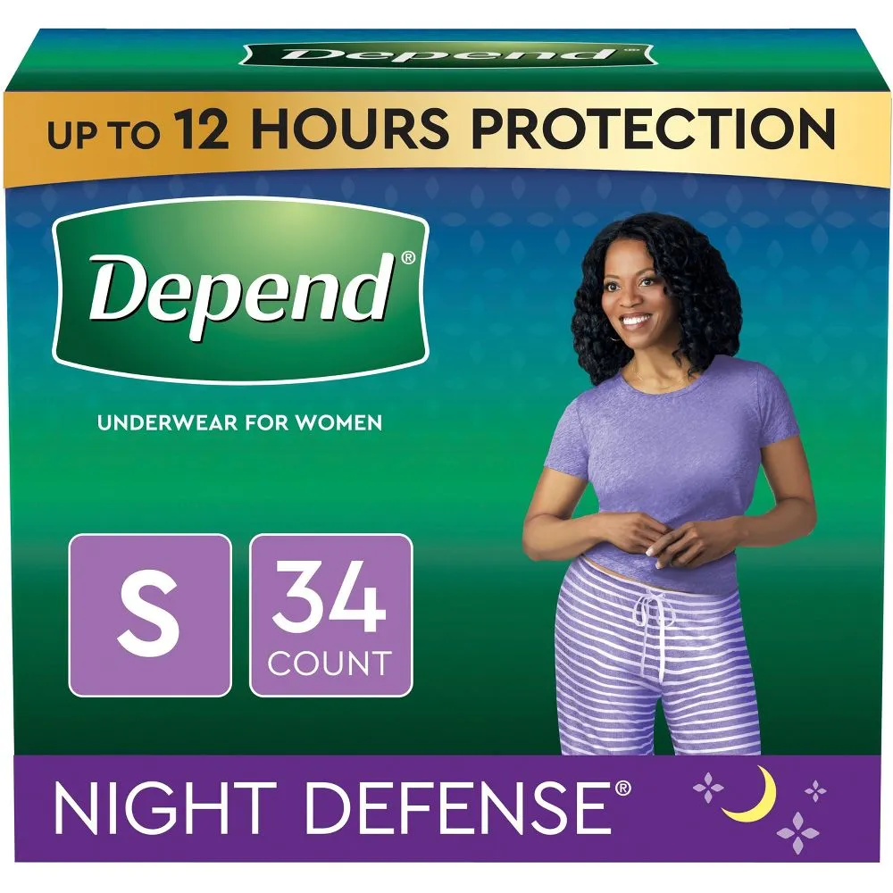 New - Depend Night Defense Adult Incontinence Underwear for Women - Overnight Absorbency - S - Blush - 34ct