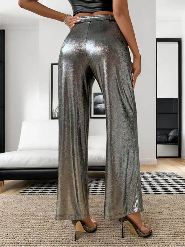 New y2k style metallic straight pants