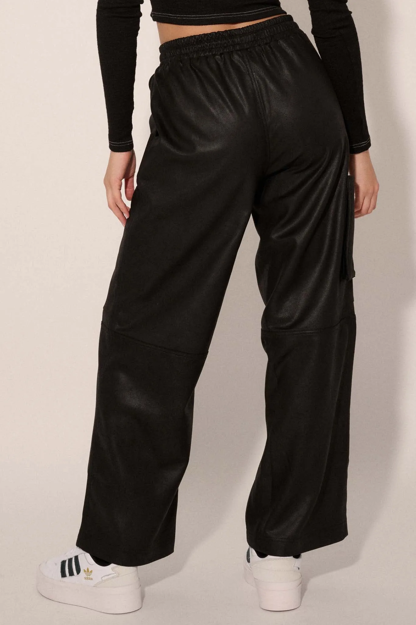 On the Run Vegan Leather Drawstring Cargo Pants