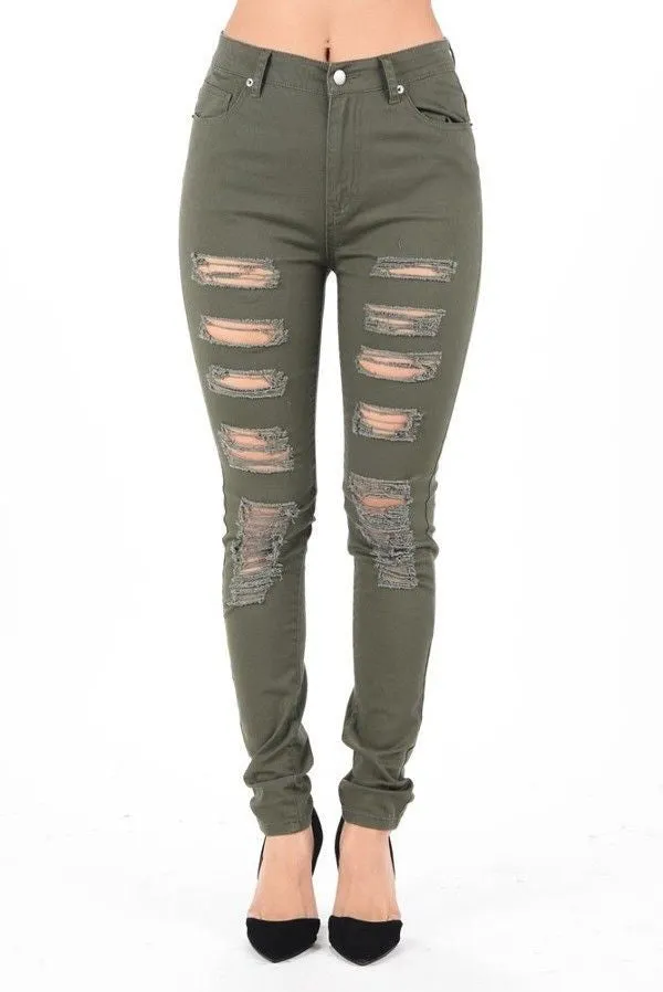 Plus High Waist Pants Ripped Destroyed Skinny Jeans Stretch Legging Camo Army