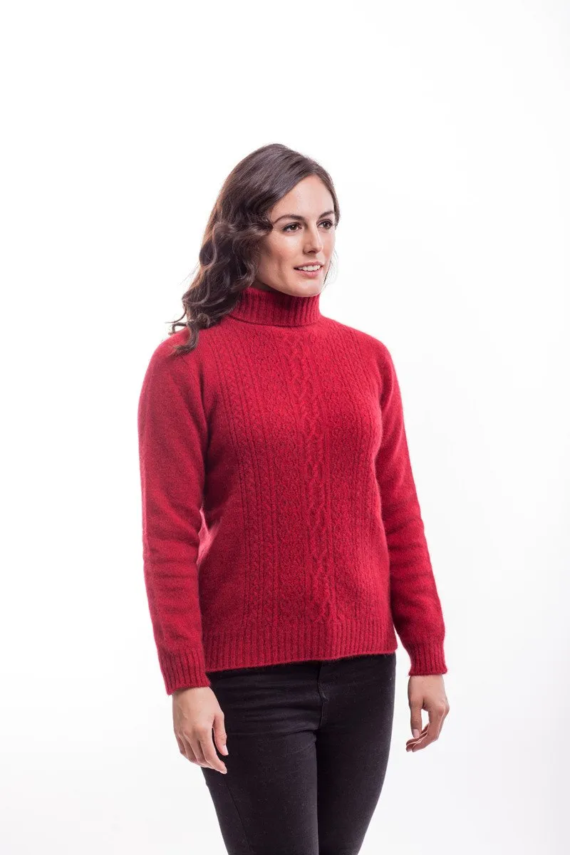 Possum Merino Polo Neck Jersey with Lace Detail