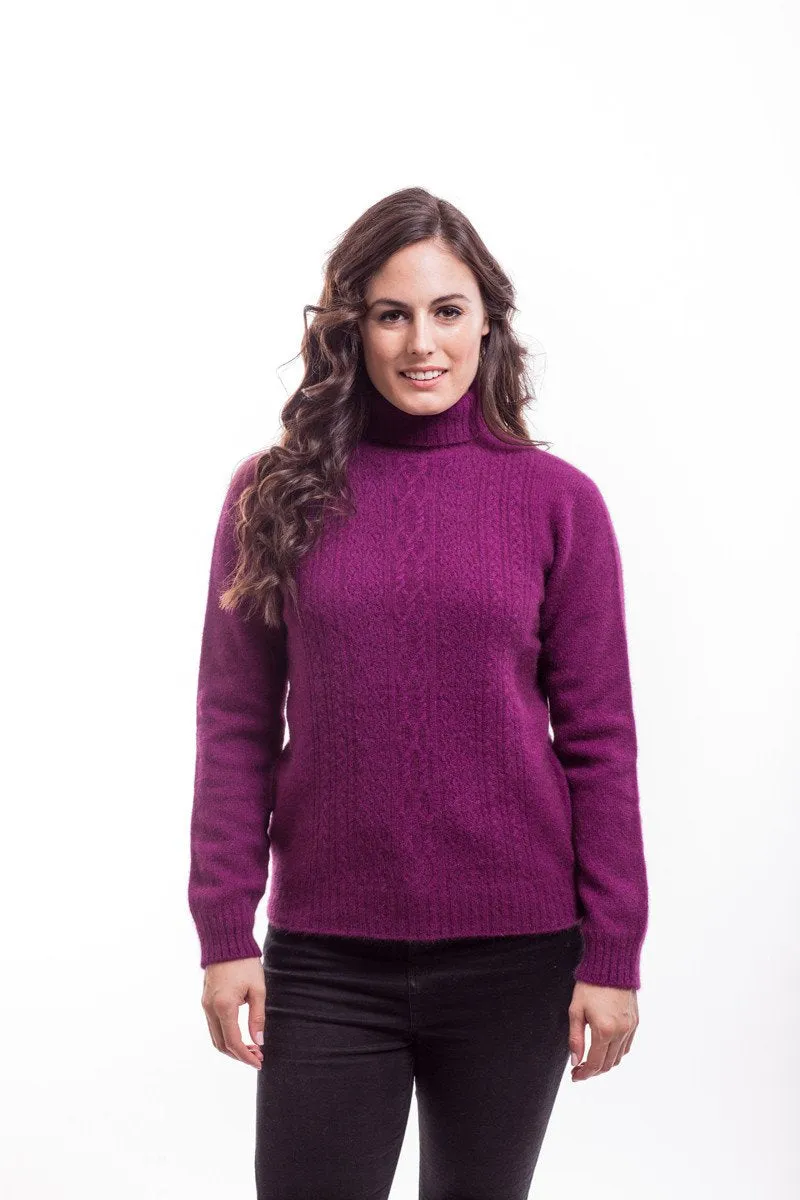 Possum Merino Polo Neck Jersey with Lace Detail