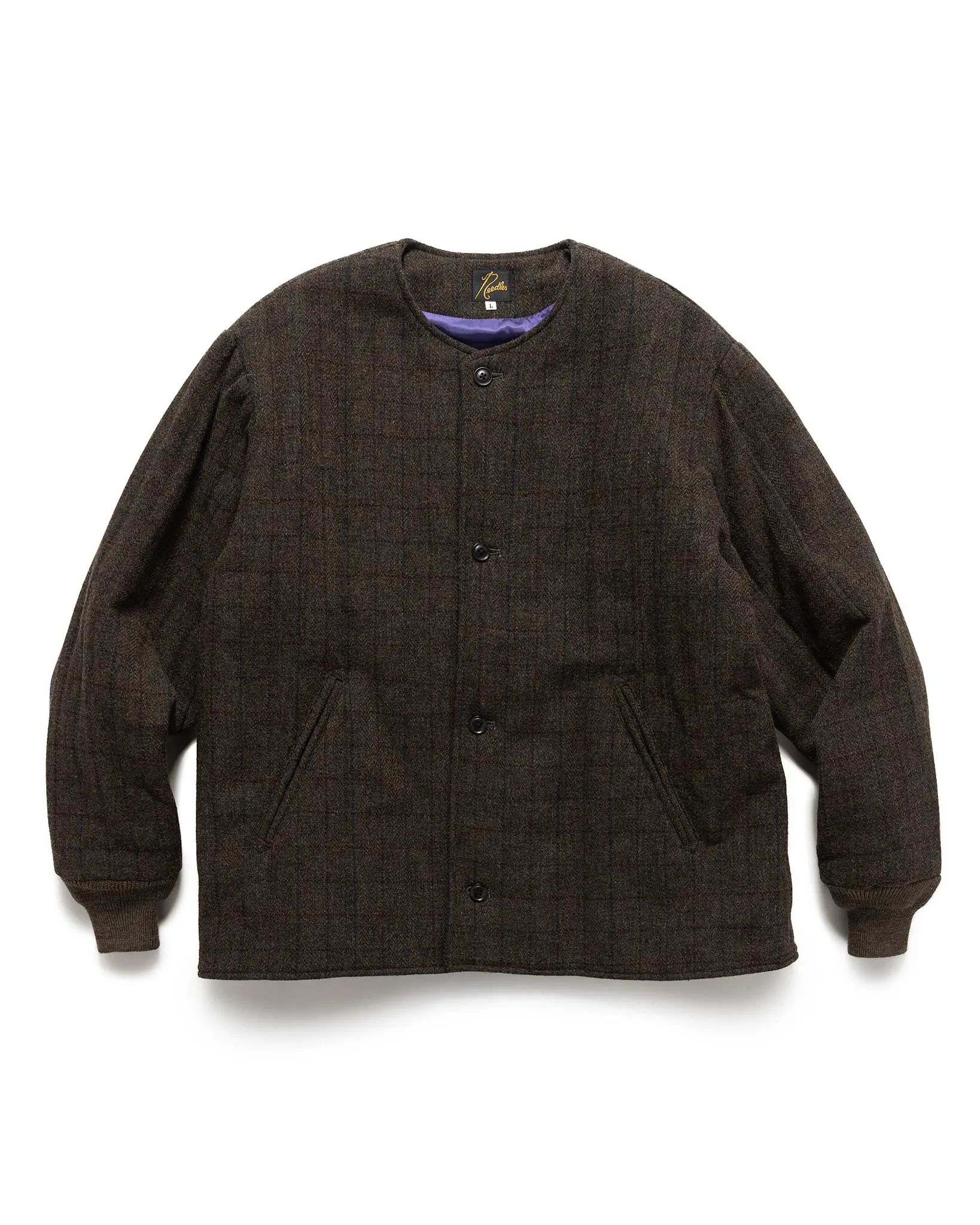 Quilted Crew Neck Jacket - Wool Windowpane Olive