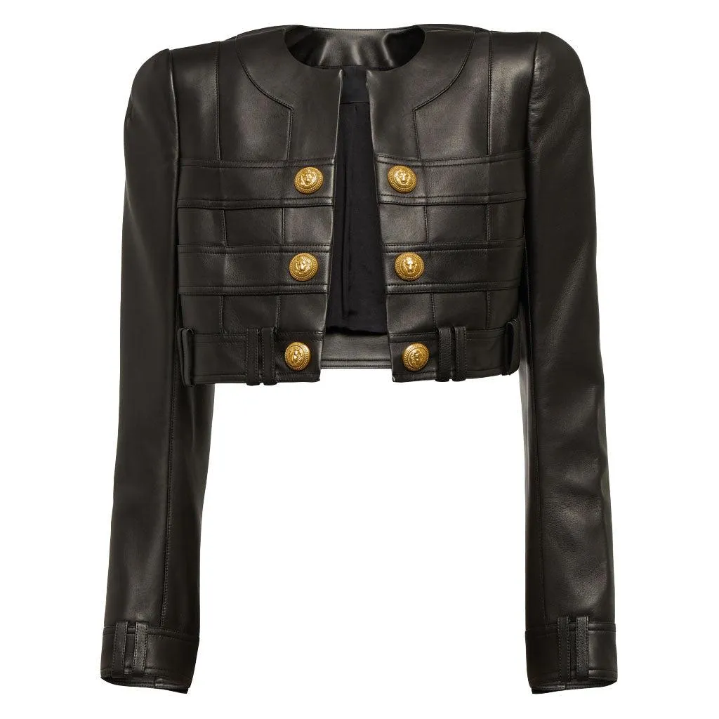 Quilted Women Cropped Leather Jacket