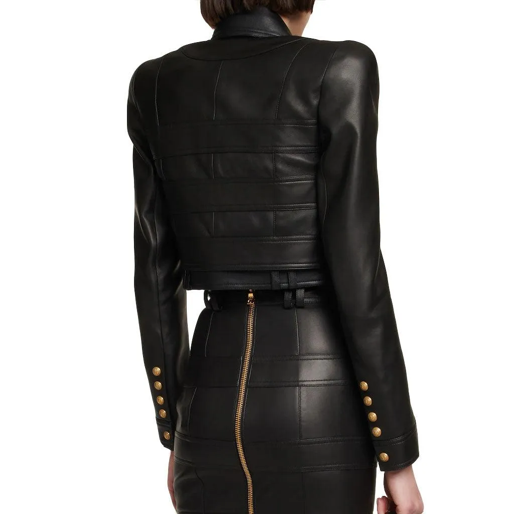 Quilted Women Cropped Leather Jacket